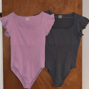 Women's Ruffle Sleeve Bodysuit - Pink and Gray